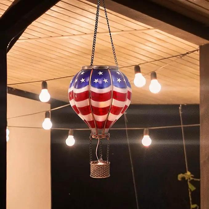 TERESA'S COLLECTIONS America Fourth of July Decorations, Hot Air Balloon Solar Lantern for Garden Decor,Gifts for Women + Memorial Day 17.7'' Hot Air Balloon Solar Lantern by GreenHaven Gardens
