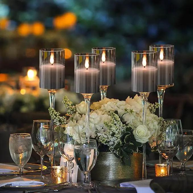 6Pack Glass Flickering Flameless Candles with Remote, 2"X3" Real Wax Votive Candles Battery Operated, Small Electric LED Candles for Wedding Home Decor, w/4 Timers+2 Lighting Modes [Gray] by GreenHaven Gardens