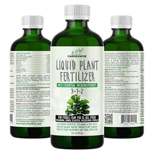 3-1-2 Liquid Fertilizer Concentrate with Micronutrients - Optimal Fiddle Leaf Fig Plant Food, Ideal for Ficus Lyrata & Fig Trees, Gold Leaf Enhanced Indoor Plant Fertilizer (8 OZ) by GreenHaven Gardens
