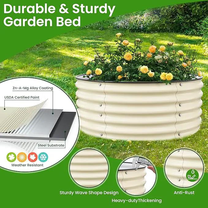 Round Raised Garden Bed Kit, 3.5x3.5x1.4Ft Outdoor Zinc-Aluminum-Magnesium Metal Flower Beds Stainless Steel Patio Ground Planter for Planting Vegetables (Ivory) by GreenHaven Gardens