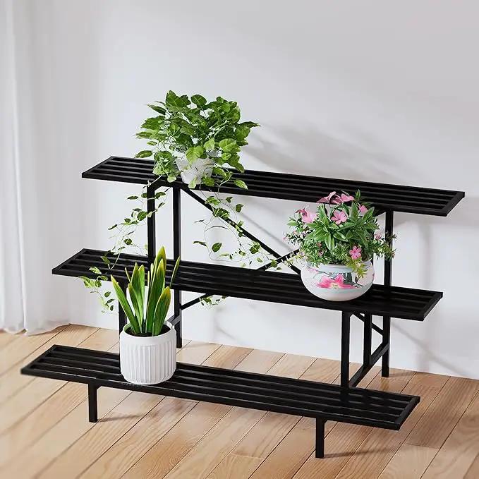 Zhongma 3 Tier Sturdy Metal Plant Stand, L45.67 x W26 x H23.6 inch, Heavy Duty Plant Holder for Home Indoor and Outdoor, 660 LBS Capacity & Heavy Duty Construction by GreenHaven Gardens