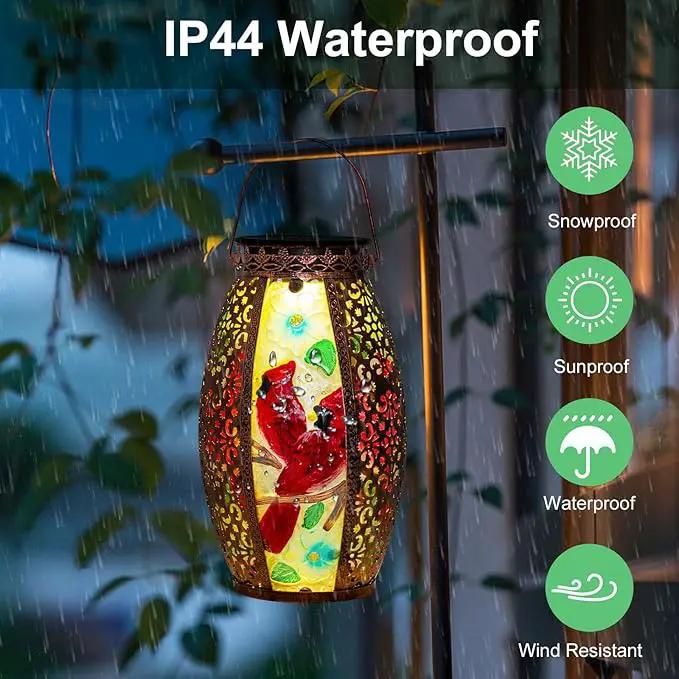 Outdoor Solar Lantern-Waterproof Two Cardinal Hanging Metal Decorative Lights for Patio Table Garden Pathway Yard with Super Bright Warm White LED, Large Solar Panels, Auto On/Off Sensor by GreenHaven Gardens