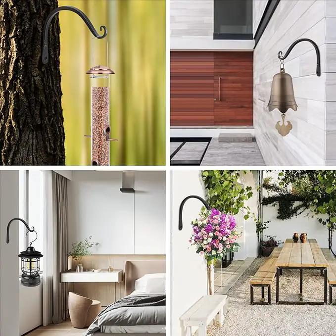 FEED GARDEN 2 Pack 8 Inch Hanging Plant Bracket Wall Hooks Decorative Plant Hangers for Outdoor Hanging Bird Feeders, Wind Chimes, Plant Baskets, Black by GreenHaven Gardens