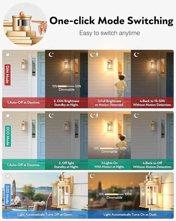 VIANIS Motion Sensor Exterior Lights for House, Dusk to Dawn Outdoor Light Fixture Lantern, Gold Waterproof Outdoor Motion Sensor Light for House, Doorway, Entryway, Garden, Hardwired, Non-Solar by GreenHaven Gardens