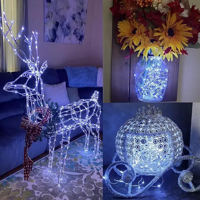 YEGUO White Solar Fairy Lights Outdoor Waterproof, 4 Pack Each 33ft 100 LED String Light, 8 Modes Silver Wire Twinkle Lights by GreenHaven Gardens