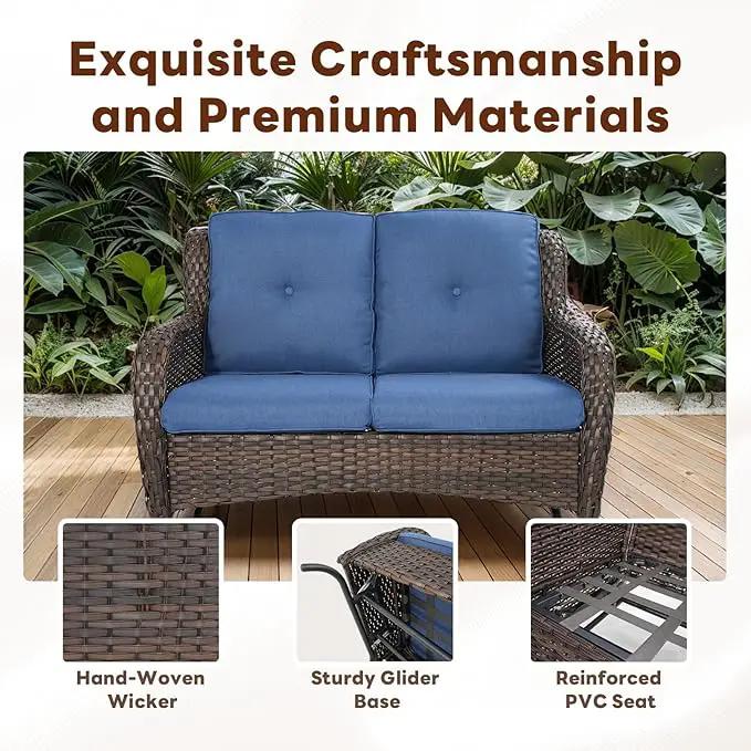8 Piece Outdoor Patio Furniture Set - 41" CSA Propane Fire Pit Table Patio Conversation Set with Swivel Rocker Outdoor Chairs, Wicker loveseat and Ottoman for Outside Casual Gathering by GreenHaven Gardens