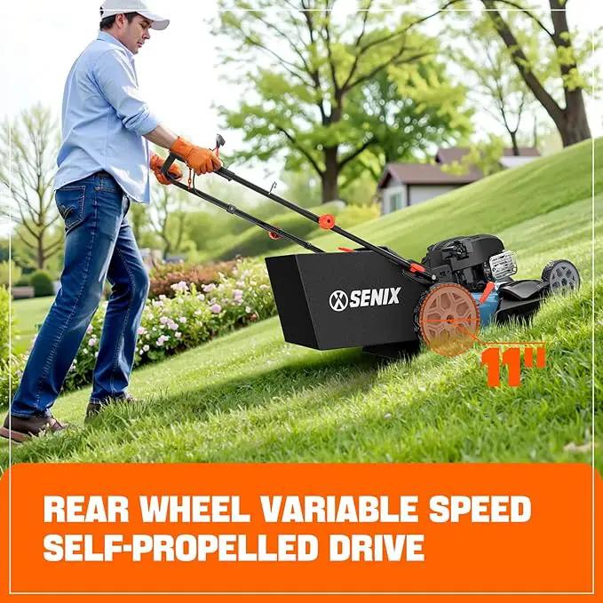 SENIX LSSG-H2 22-Inch Self Propelled Gas Lawn Mower with 163 cc 4-Cycle Engine, 3-in-1 Rear Wheel Drive Variable Speed Lawnmower, 6-Position Height Adjustment by GreenHaven Gardens
