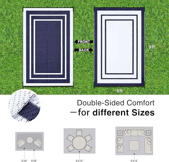 OLANLY Outdoor Rug 6x9 ft Waterproof, Reversible Outdoor Plastic Straw Rug, RV Mat, Indoor Outdoor Carpet Clearance for Patio, Camping, Balcony, Deck, Backyard, Navy & White by GreenHaven Gardens