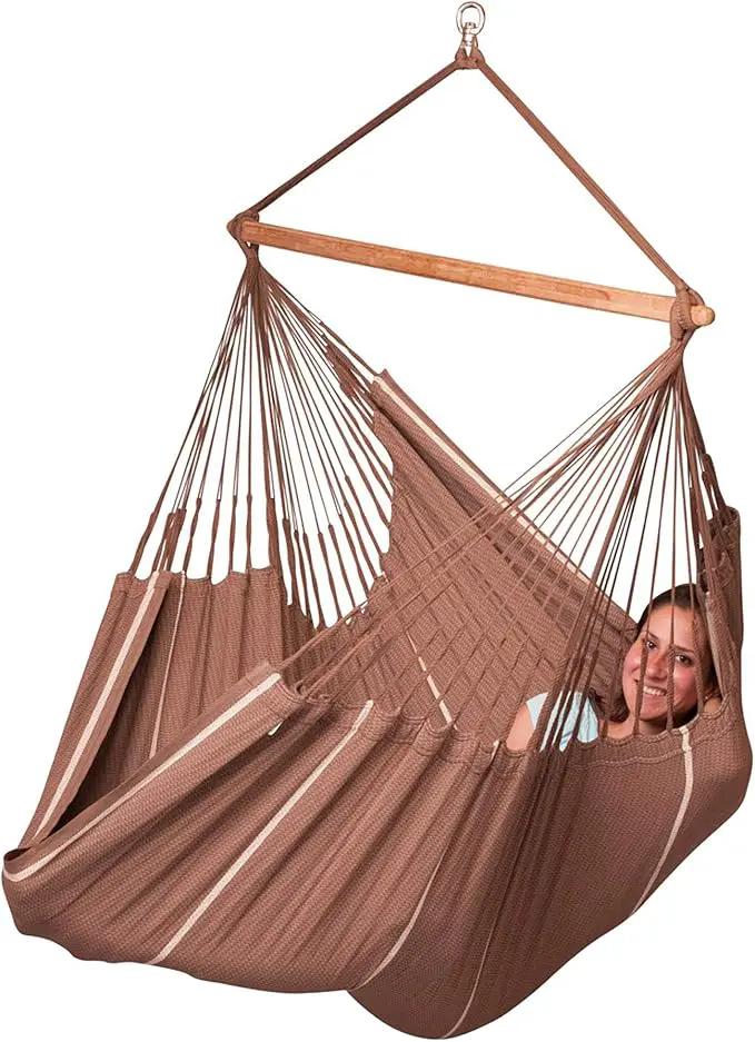 LA SIESTA® - XL King Habana Cotton Hammock Chair & CasaMount - Hanging Chair w/Suspension Kit for Walls Ceilings & Square Beams - Indoor Outdoor Swing Hanging Chair Bedroom Patio Balcony - Chocolate by GreenHaven Gardens