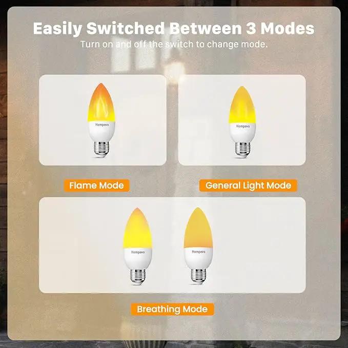 Hompavo Upgraded LED Flame Light Bulbs, 3 Modes Flickering Light Bulbs, E26 Candle Fire Light Bulb for Halloween Christmas Party Porch Indoor & Outdoor Home Decoration - 6 Pack by GreenHaven Gardens