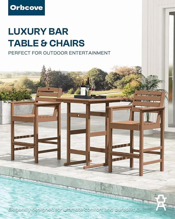 Tall Adirondack Chairs Set of 4, HDPE Wood Balcony Adirondack Chairs Set with Heart Cutout Design, Weather-Resistant Bar Height Furniture for Deck, Porch, Pool (Teak) by GreenHaven Gardens