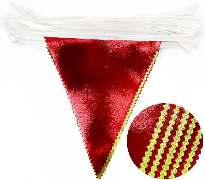 Red and Green Metallic Fabric Triangle Pennant Banner Flag Bunting Garland for Merry Grinchmas Birthday Baby Shower Bachelorette Xmas Holiday Christmas Holiday New Year Party Decorations Supplies by GreenHaven Gardens