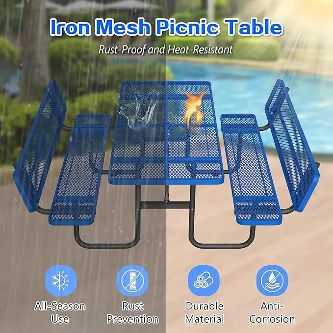 79'' Steel Rectangular Picnic Table for Outdoors, with backrest, Expanded, Lifetime Picnic Table with Umbrella Hole, Heavy Duty Sturdy Commercial Picnic Tables for Garden Courtyard BBQ, Blue by GreenHaven Gardens