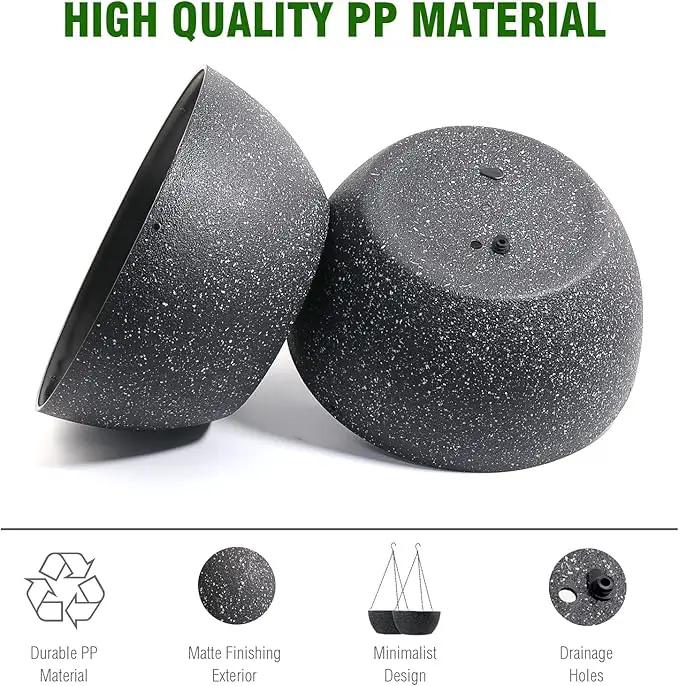 10 inch Hanging Planters for Outdoor Indoor Plants with Drainage Holes and Chain, 2 Pack Round Hanging Flower Pots for Garden Home Porch Decor, Speckled Black by GreenHaven Gardens
