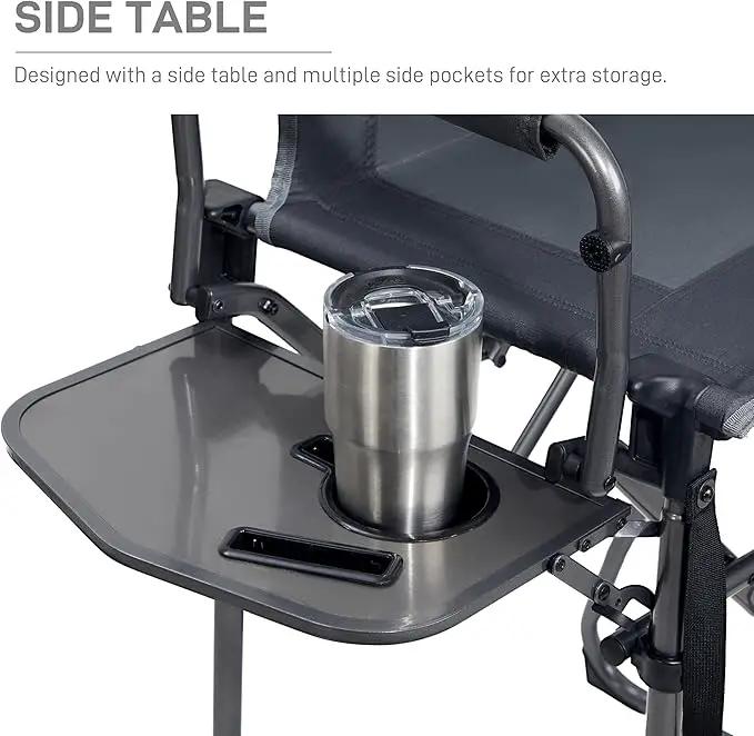 EVER ADVANCED Portable 30.7" Seat Height Tall Folding Camping Chair Directors Chair High Foldable Bar Stool with Side Table for Makeup Artist, Sports Event, Craft Show, Supports 350LBS Grey by GreenHaven Gardens