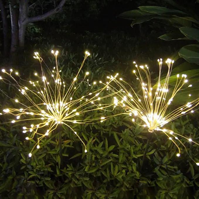 Solar Garden Firework Lights Outdoor Waterproof 2 Pack Solar Powered Art Stake Twinkle Lighting for Outside Decor, 120 LED Sparklers String Lights for Yard Party Decorations (Warm White) by GreenHaven Gardens