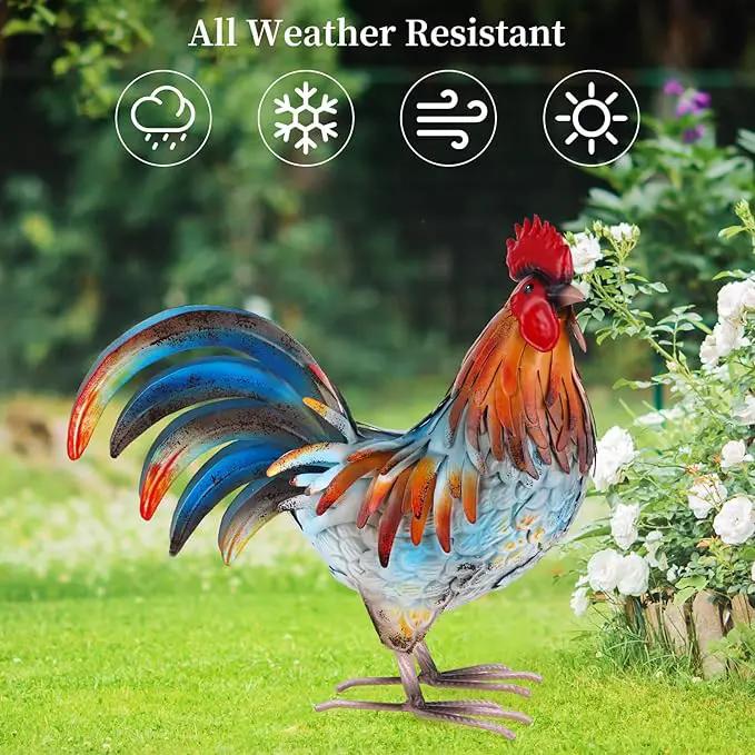 Metal Rooster Decor Garden Statue,Yard Chicken Decorations Outdoor Sculpture for Backyard Patio Kitchen Lawn Ornaments,Birthday for Women Mom by GreenHaven Gardens