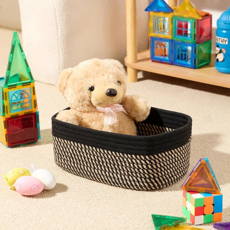 Small Storage Baskets for Organizing | Closet Organizer Bins | Shelf Toy Basket | Woven Rope Baskets | Cube Decorative Box | Shallow Basket | 11.5x7.5x4.7” | 4 Packs Black Brown by GreenHaven Gardens