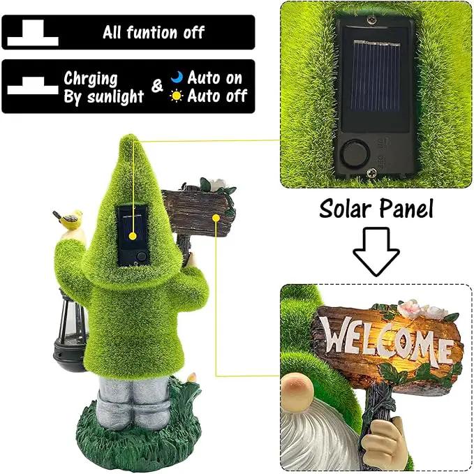Lovinland Garden Gnome Statue Outdoor Decor Large Flocked Resin Gnome Figurine with Solar Light Holding Lantern Welcome Sign Garden Yard Decorations Dwarf Sculpture for Outside Patio Porch Lawn Decor by GreenHaven Gardens