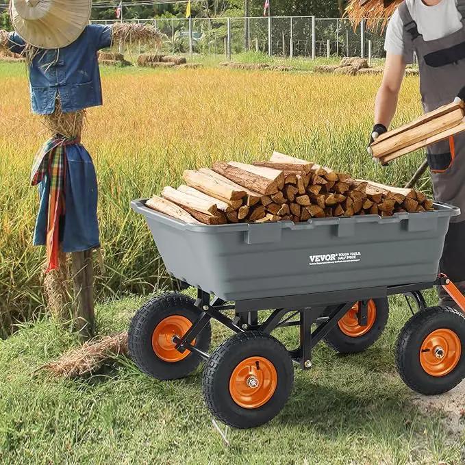 VEVOR 1500lbs Poly Garden Dump Cart Wheelbarrow Wagon with 2 in 1 Convertible Handle, Heavy Duty Yard Cart Wagon for with 13in All Terrain Wheels, Dump Trailer Tow Behind for Lawn Mower Tractor by GreenHaven Gardens