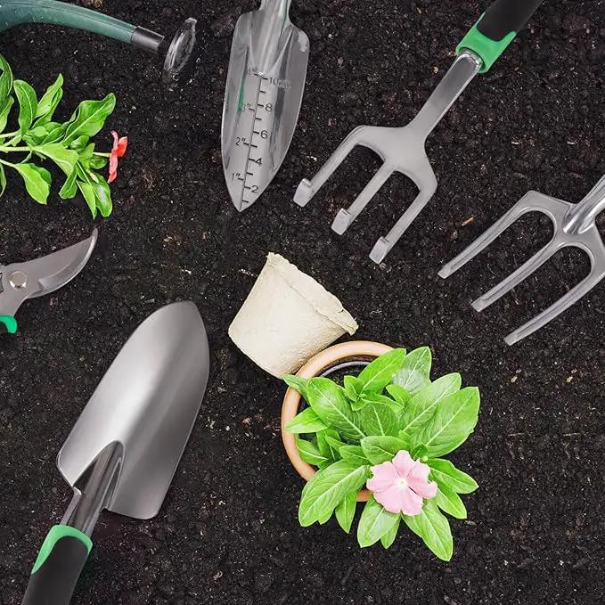 Garden Tool Set, Including 9 Succulent Tool Sets, 6 Large Heavy-Duty Aluminum Gardening Tools, with Gardening Tool Kit, Gloves, Watering Can, Fixing Line and Color Label，is Your Best Helper by GreenHaven Gardens