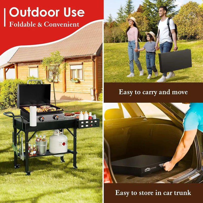 Leteuke Grill Cart for Blackstone Griddle, Portable Outdoor Grill Table, Foldable Cart Table with Wheels for Ninja, Griddle Stand Fit 17 Inch Or 22 Inch, BBQ Prep Tables with Seasoning Tray by GreenHaven Gardens