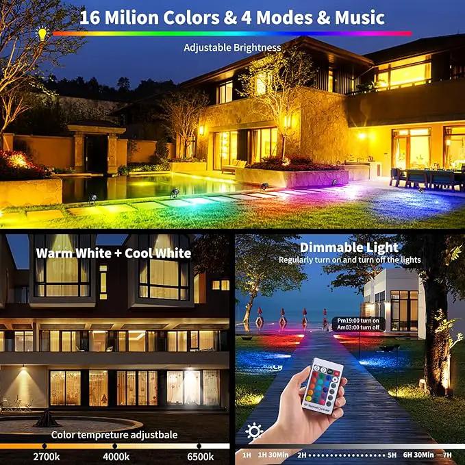 1500LM LED High Brightness Outdoor Landscape Lighting 15W RGBCW Color Changing Landscape Lights Remote Control Spot-Lights with Plug in IP66 Waterproof Flood Light for Garden - 2 Pack by GreenHaven Gardens
