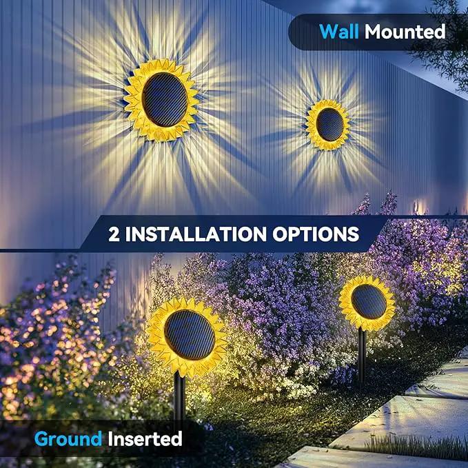 Solar Garden Lights - Upgraded Solar Sunflower Light, Ground/Wall 2 In 1, Solar Outdoor Lights Waterproof IP67,Garden Yard Patio Backyard Pathway Landscape Fence Wall Decoration, Warm White(6 Pack) by GreenHaven Gardens