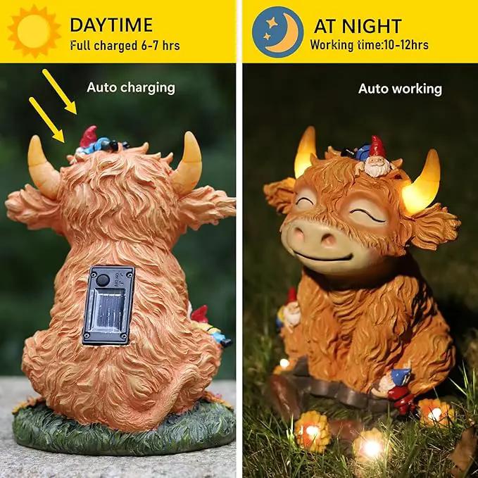 Solar Garden Statue Highland Cow Figurine with Funny Gnomes Garden Outdoor Decor for Yard Patio Lawn Christmas Housewarming Gifts for Women,Mom,Grandma by GreenHaven Gardens