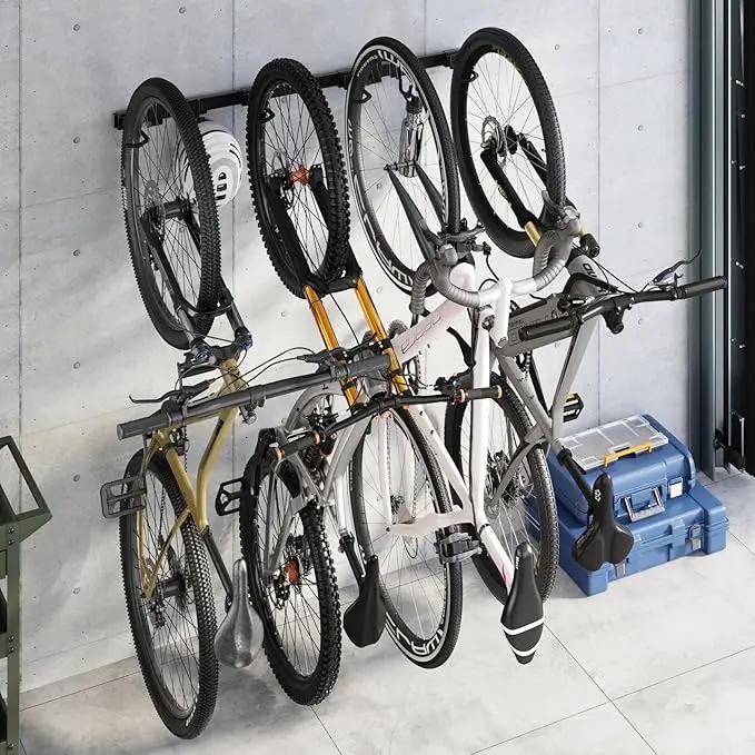 monTEK Enhanced Bike Storage Rack, Adjustable 4-Bike and 2-Helmet Hangers for Indoor Bike Storage, Customizable for Various Bike Sizes, Heavy-Duty Steel Bike Wall Mount, Max Load 265lbs, 48-in by GreenHaven Gardens