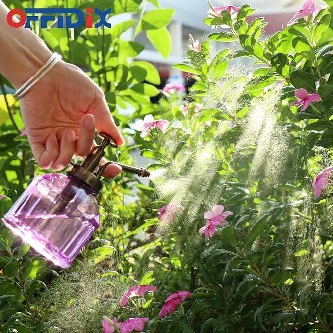 OFFIDIX Glass Watering Spray Bottle,Plant Mister watering can indoor with Bronze Plastic Top Pump, Glass Small Watering Can for Garden, Plants, Cleaning (Purple) by GreenHaven Gardens