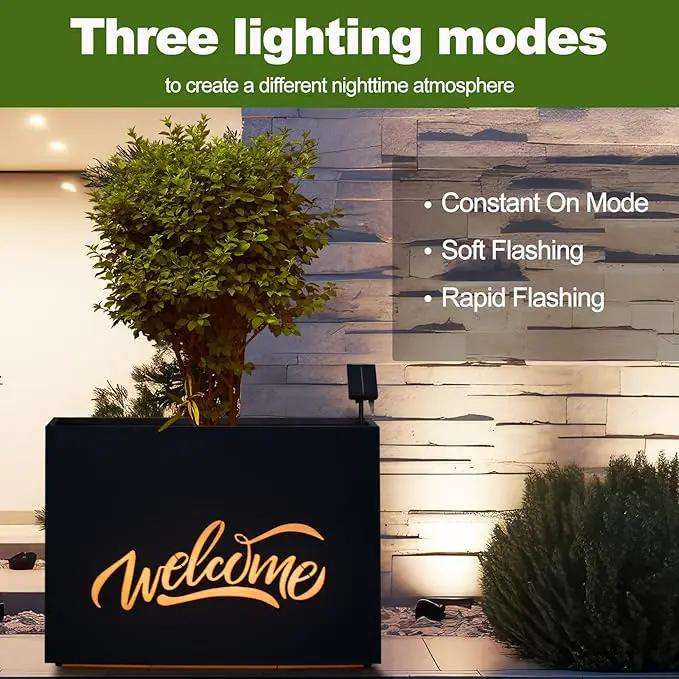 Metal LED Planter Box Rectangular Block - Galvanized Steel Long Planters Box with Solar Light Outdoor All-Weather Use with Drainage Holes for Cafe Bar Mall Store Patio/Porch/Entrance, 35.5×24×12IN by GreenHaven Gardens