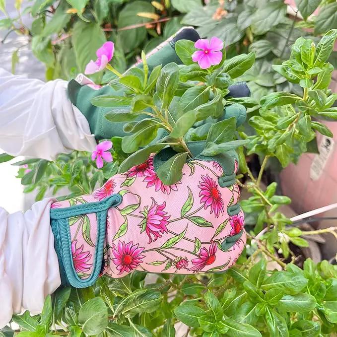 Gardening Gloves for Women, Garden Gloves with Touch Screen, Thorn Proof Puncture Resistant Working Gloves, Gardening Gifts for Women (Green with Pink Flowers, Medium) by GreenHaven Gardens