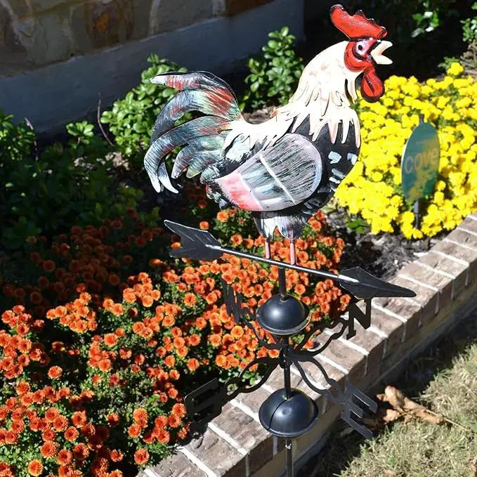 Westcharm 48 in. Crowing Metal Rooster Weathervane | Wind Wheel Decorative Garden Stake with Rooster Ornament | Chicken Garden Weather Vane by GreenHaven Gardens