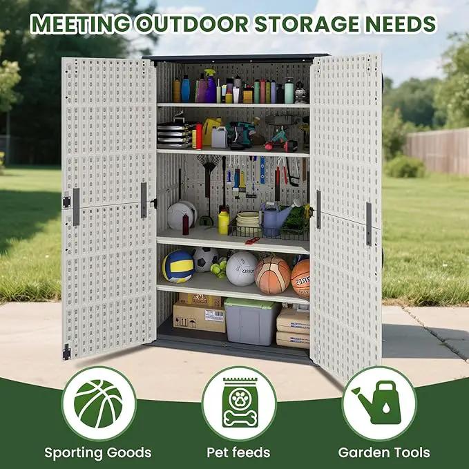 Greesum Outdoor Storage Shed Without Divider, 45 cu.ft Outdoor Waterproof Storage Cabinet for Garden Tools, Pool Storage, Garbage Cans, Beige by GreenHaven Gardens