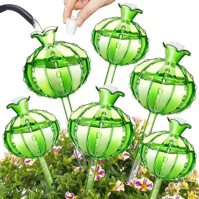 NiHome Cactus-Shaped Glass Plant Self-Watering Globes 6-Pack, Glass Waterer Stakes for Potted Plants, Automatic Mini Irrigation System, Adorable Gardening Tool (Green, 3 Large + 3 Medium) by GreenHaven Gardens
