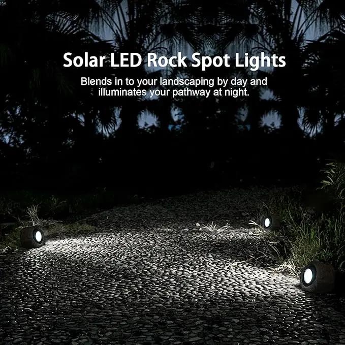 Solar Rock Lights, 2 Pack Outdoor Decorative Garden Spotlights for Pathway, Walkway, Yard, Landscape, Patio (Dark Brown) by GreenHaven Gardens