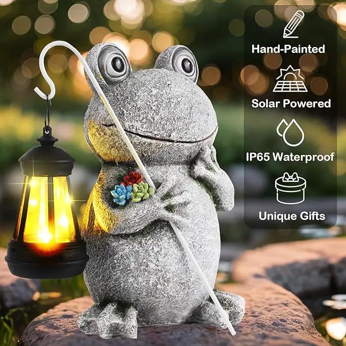 Frog Solar Garden Statues Garden, Resin Frog Figurine Decorations, Outdoor Frog Garden Decor Art for Lawn,Yard, Unique Housewarming Gift for Garden Home by GreenHaven Gardens