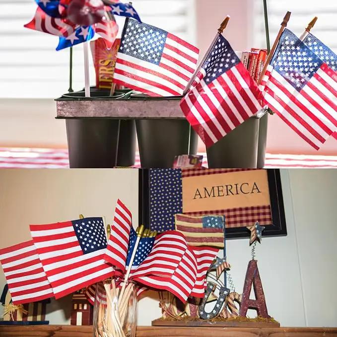 150pcs Small American Flags on Stick, Handheld 8 x 5.5 Inchs Mini American Flags with Kid-Safe Golden Spear Top, US Flags for 4th of July Decorations Outdoor, Independence Day Decorations by GreenHaven Gardens