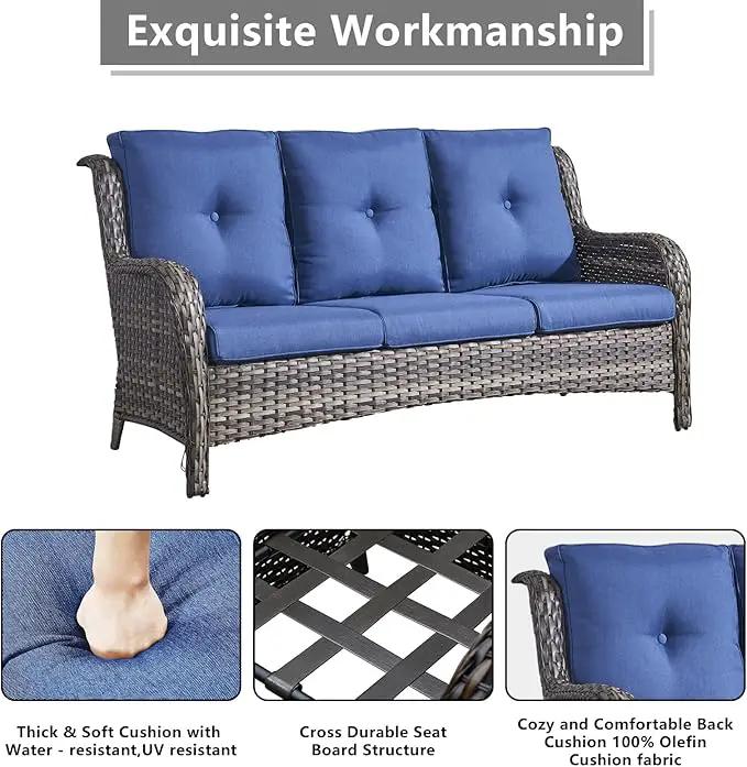 Outdoor Wicker Patio Furniture Set - 5 Piece Rattan Patio Conversation Set with 2 Rocking Swivel Chairs,2 Ottomans and 1 Sofa for Porch Deck Backyard Garden(Mixed Grey/Blue) by GreenHaven Gardens