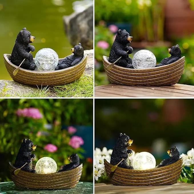 Solar Bears Boating Statues with Cracked Glass LED Lights – Funny Resin Bear Decor Garden Decorations for Patio,Balcony,Yard,Birthday Gifts for Women Mom by GreenHaven Gardens