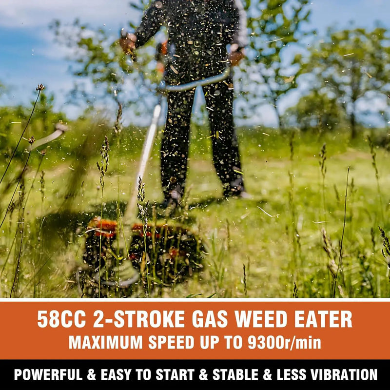 COOCHEER 58cc Gas Weed Eater, 4 in 1 String Trimmer 2-Cycle Gas Powered Weed Wacker Brush Cutter with 18.5’’ Cutting Path, Straight Shaft Weed Trimmer Grass Cutter for Yard, Garden Care, Orange by GreenHaven Gardens