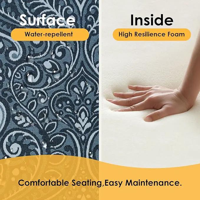 Outdoor Round Corner Seat Cushion, 17"x16"x2", Set of 4, Non Slip Seat Cushion Pads with Removable Cover for Patio Furniture, Garden Yard Lawn, Damask Vine by GreenHaven Gardens