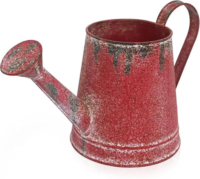 Cute Small Watering Can Indoor Plants Garden Metal Decorative Watering Cans for Outdoor Plants Bonsai Outdoor Garden Flower Decorative (Red, 1.5L, 50.7 Oz) by GreenHaven Gardens