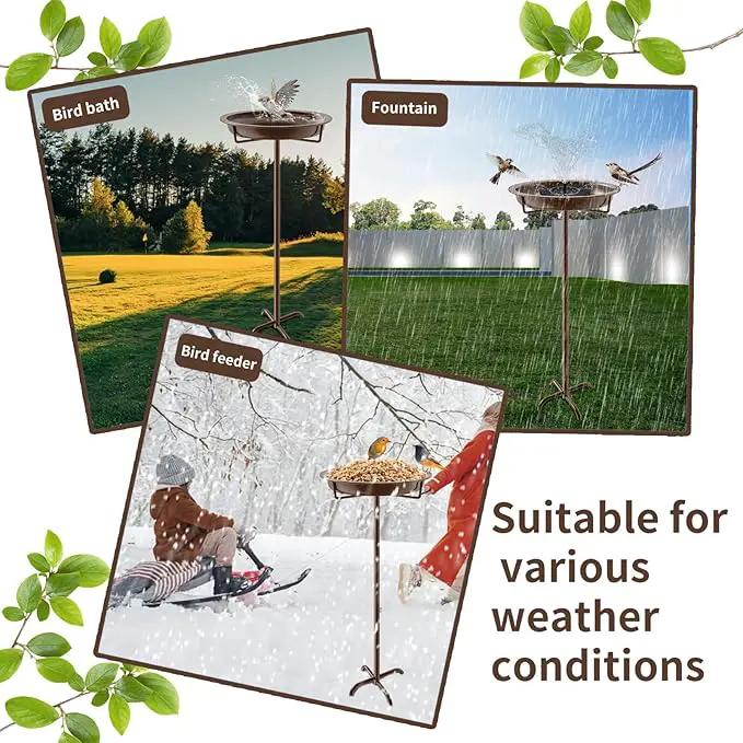 Metal Bird Bath for Outside, 36.2" Height Birdbath Bowl Standing Bird Feeders for Outdoors with 4 Prongs Base Stake, Freestanding Birdfeeders for Garden Yard Lawn Decor (Brown) by GreenHaven Gardens