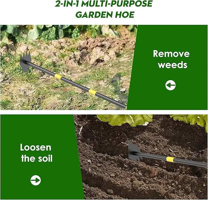 Dual Headed Weeding Tool, Long Handle for Loosening Soil Weeding Digging with Heavy Duty Stainless Steel Manual Weeder Hoe Garden Tool 17-45 inch Metal Black by GreenHaven Gardens