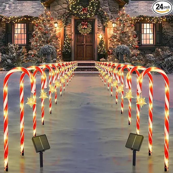 22" Candy Cane Lights Outdoor Pathway 2PK 24 PCS Candy Cane Christmas Decorations 8 Modes Solar Candy Cane Lights with Star Total 25FT Christmas Pathway Lights Outdoor for Xmas Yard Garden Walkway by GreenHaven Gardens