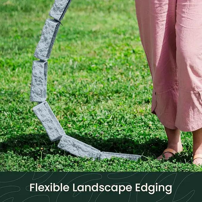 Beuta Landscape Edging | Garden Edging Border | Faux Stone Bricks for Lawn edging, Flower beds, Pathways & Yard Edging– 4 Packs | Each Section Has 6 Bricks 48"L x 4"W x 2.25"H | 12 Spikes |Greystone by GreenHaven Gardens
