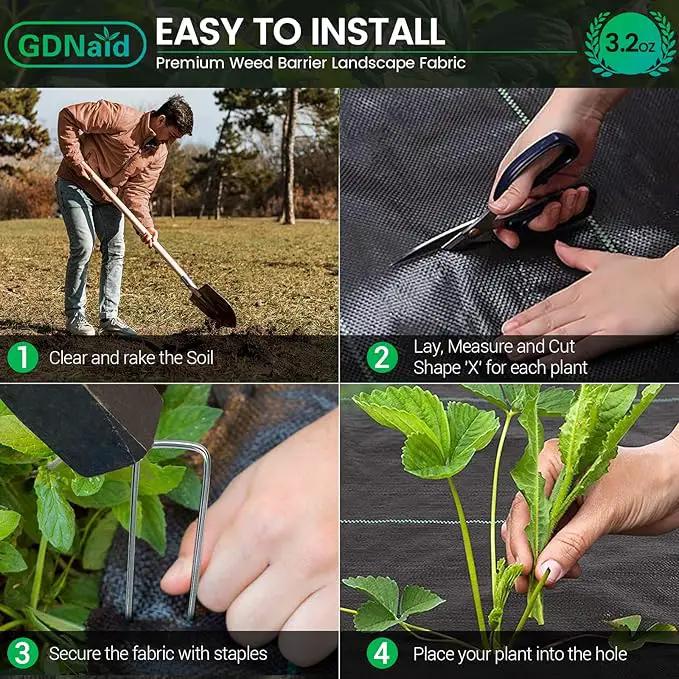 3ftx100ft Weed Barrier Landscape Fabric Heavy Duty, 3.2oz Weed Barrier Fabric, Easy Setup Woven Garden Landscaping Fabric by GreenHaven Gardens