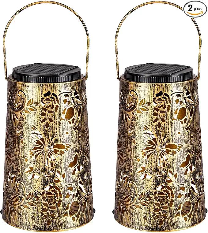 Solar Lanterns Butterfly Warm Cool Light Outdoor Waterproof Metal Decor Home Garden Yard Backyard Porch Table Pathway for Women Grandma Gifts 2pcs by GreenHaven Gardens